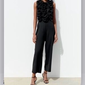 Zara Wide Leg Ruffle Top Jumper Black  Sz M